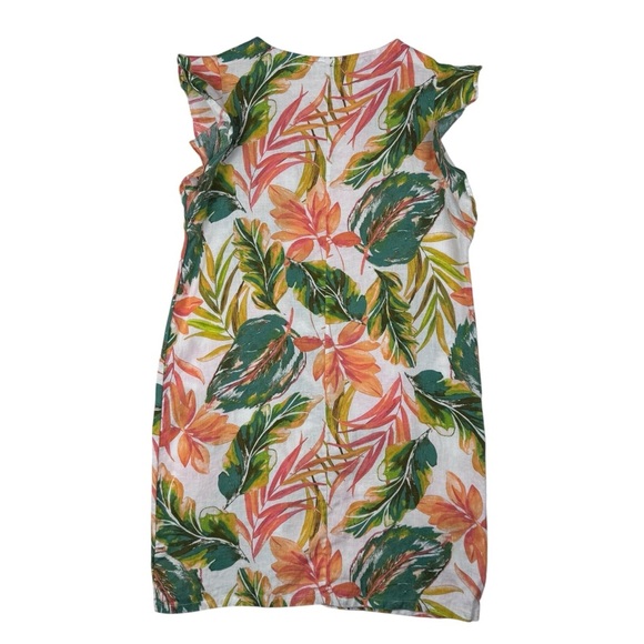 Nicole Miller Linen Dress Tropical Ruffle Sleeve Size Small V-neck - Picture 2 of 5